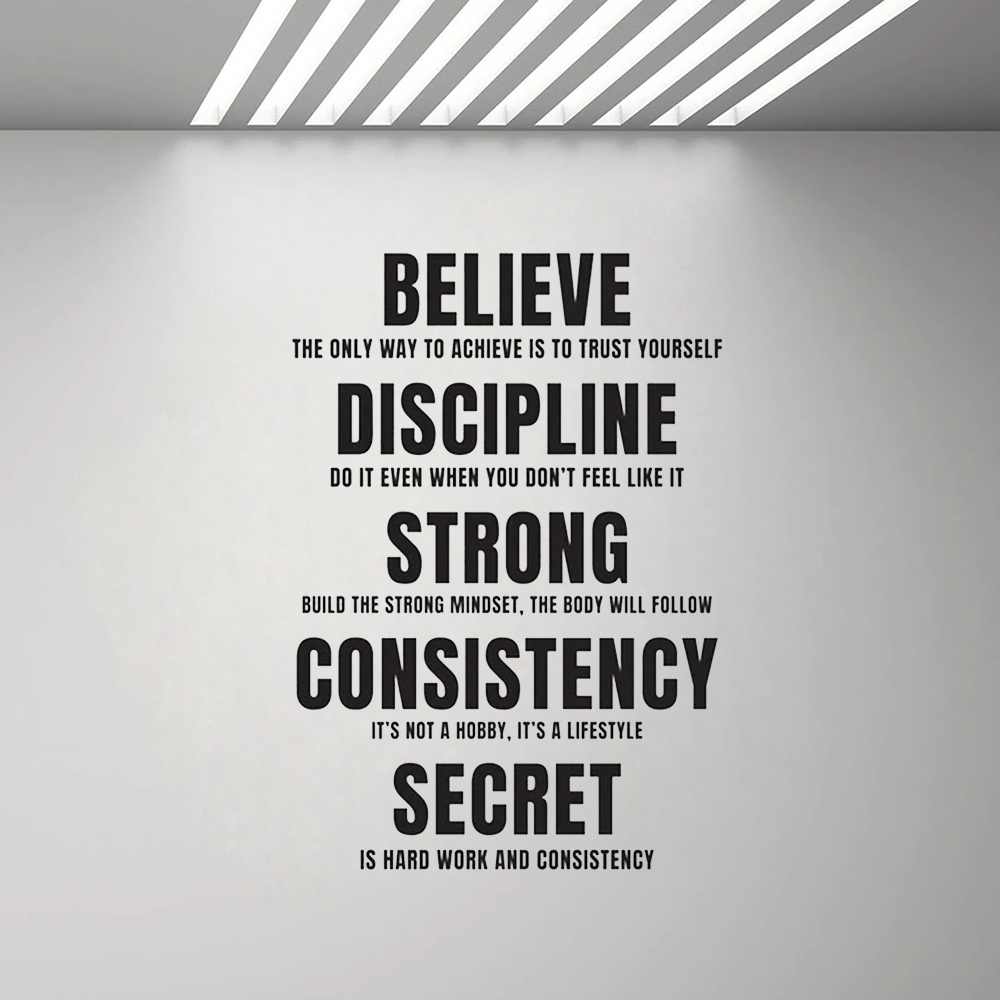 Home Gym Layout - Gym Wall Sticker Believe, Discipline Motivational